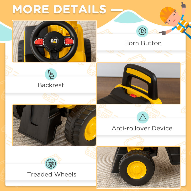 Aosom Excavator Ride On Toy CAT Licensed Kids Manual Pedal Ride On Excavator With Manual Shovel Horn Hidden Storage For 18 36 Months Yellow Wayfair